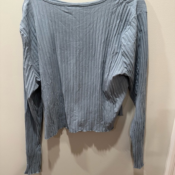 ASOS DESIGN curve lettuce edge crop t-shirt in dusty blue size us 24 - Picture 3 of 6